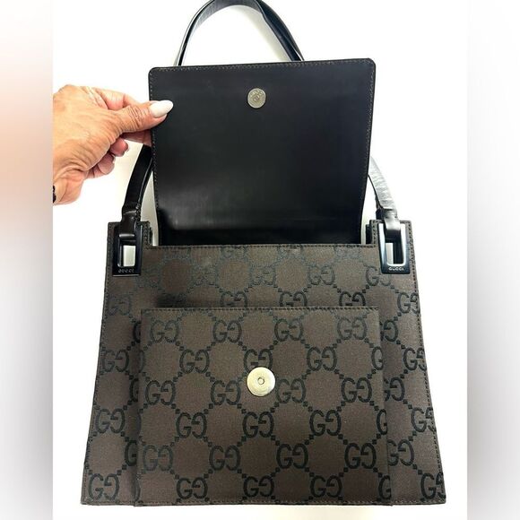 Gucci Brown and Black GG Monogram Shoulder Bag - Picture 7 of 17